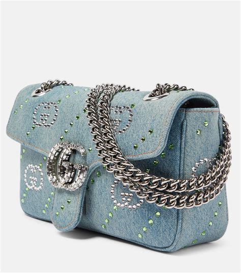 denim gucci handbag|GG Marmont embellished denim shoulder bag in blue .